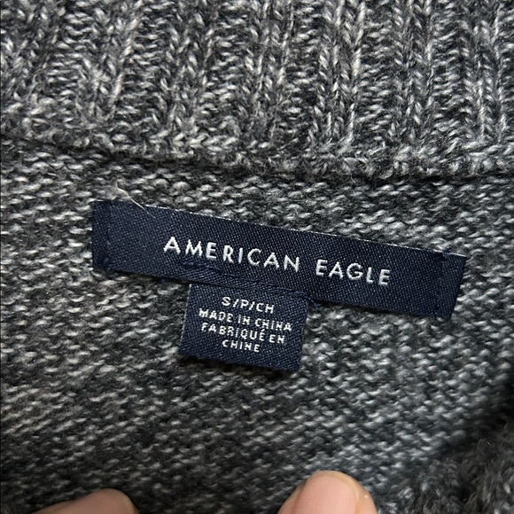 American Eagle Outfitters Charcoal Knit Sweater with black chest stripes - Picture 2 of 4